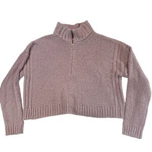 Aeropostale Mauve Pink Chenille Popcorn Knit 1/4 Zip Cropped Sweater XL Women